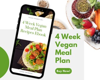 Ebook di ricette del piano pasti vegano di 4 settimane / eBook di ricette stampabili / Libro di cucina piano pasti / Piano pasti vegani / Pacchetto ricette / Guida piano pasti