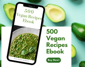 Piano alimentare per ebook con 500 ricette vegane / eBook di ricette stampabile / modello di libro di cucina / piano alimentare vegano / pacchetto di ricette / guida al piano alimentare / piano alimentare