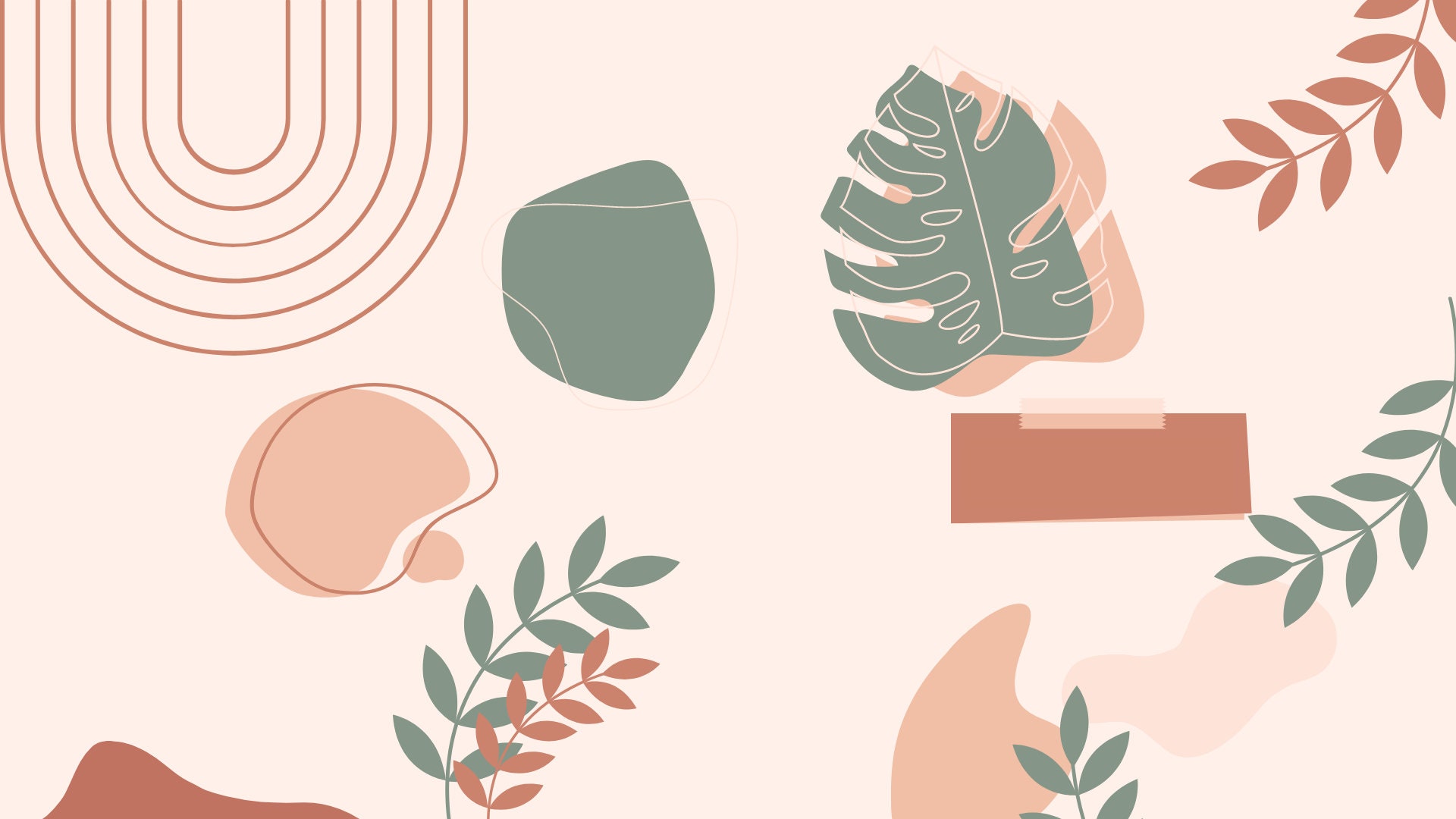 Pastel Aesthetic Minimalist Desktop Wallpaper Artsy Leaves Organic