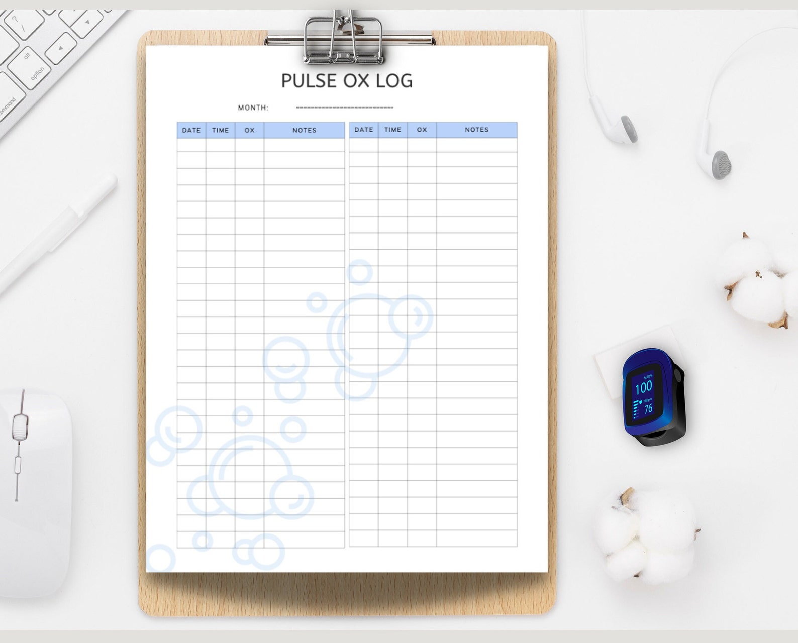 Instant Download Pulse Ox Oxygen Level Tracker Log Worksheet Etsy