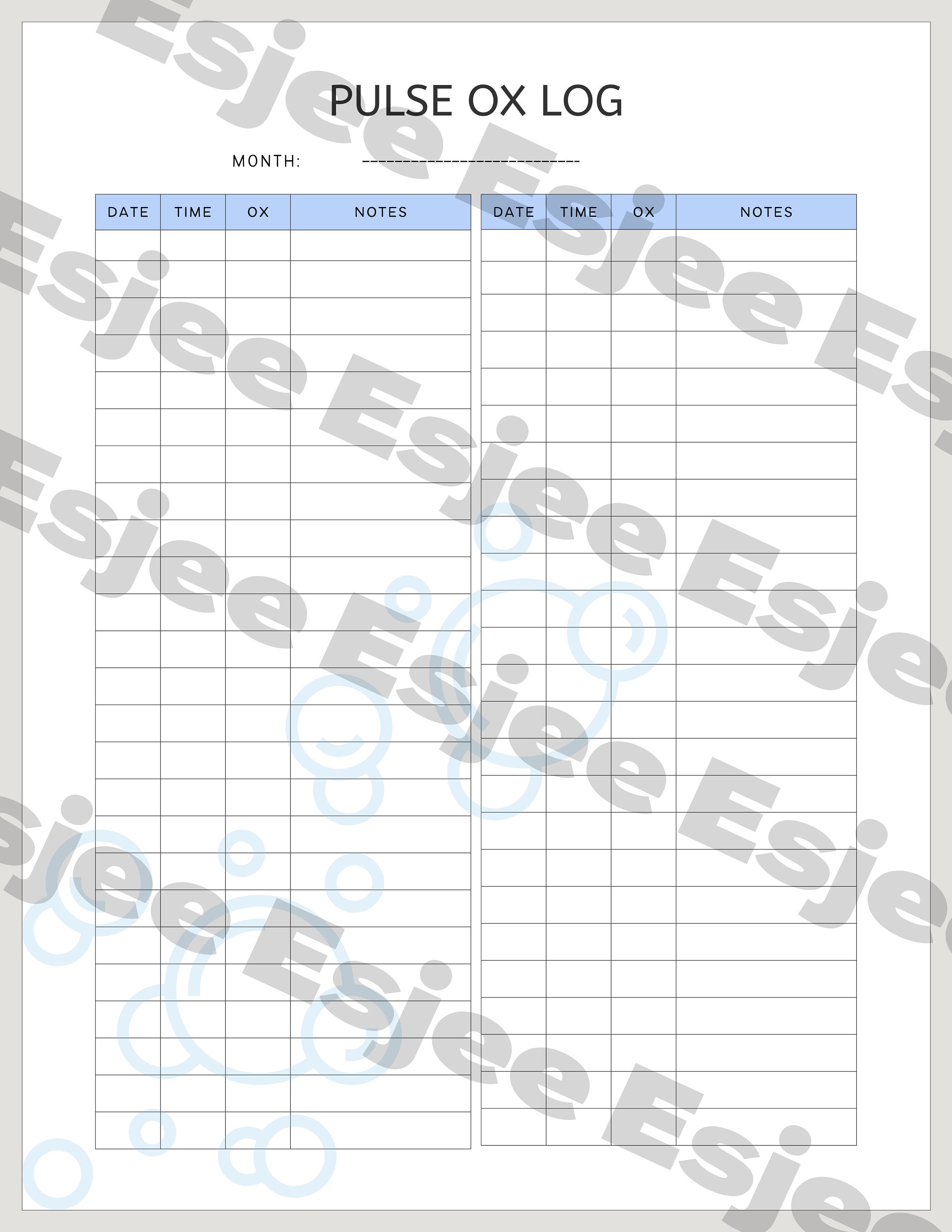 Instant Download Pulse Ox Oxygen Level Tracker Log Worksheet Etsy