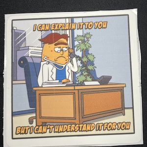 May include: A cartoon illustration of a person on the phone at a desk. The person is wearing a white lab coat and has a worried expression. The text on the image reads "I can explain it to you, but I can't understand it for you."