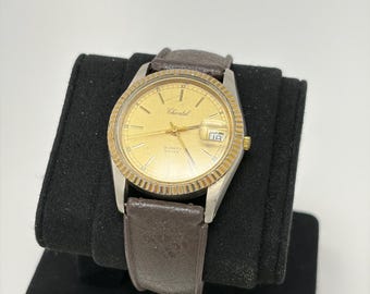 Vintage Chantel Quartz Watch Gold Dial Date Fluted Bezel Dress Watch