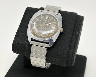 Vintage Timex Automatic Date Watch Mens 1970s Water Resistant Stainless Steel Tropical Dial