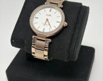 Coach Womens Rose Gold Watch Crystal Bezel Silver Dial Bracelet CA.123.7.34.1568S