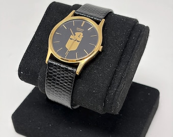 Vintage Seiko 5Y30-7A79 Quartz Gold Tone Black Dial Logo Dress Watch Japan