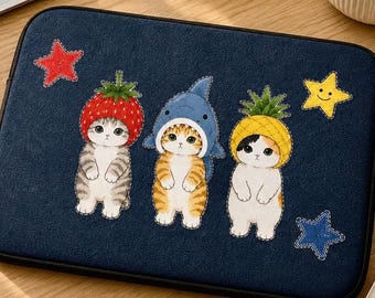 Funda para portátil con diseño de gato, funda Kawaii para MacBook con diseño de gato, neopreno acolchado de 13 a 15 pulgadas.