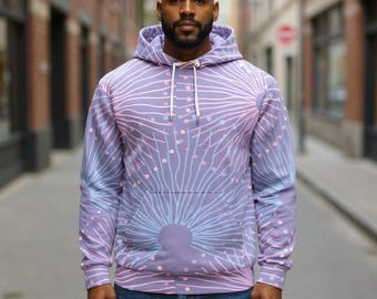 Pastel Emo Hoodie, Lavender Fleece Pullover, Soft Streetwear