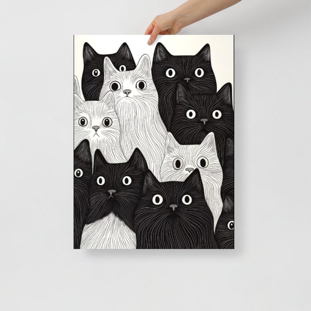 Cat Poster Black and White Minimalist Print: Monochrome Wall Art Decor ...