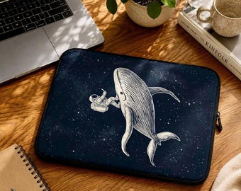 Funda para portátil con diseño de ballena astronauta, 100 % neopreno y diseño galáctico.
