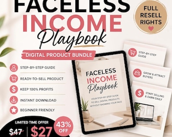 Faceless Income Playbook, Start Selling Today, Low Start Up Biz, Work From Phone, Resell Rights PDF
