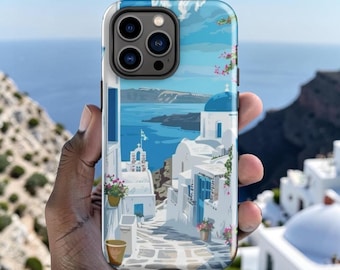 Santorini Phone Case, Greek Island Case, Blue Coastal Protective Cover