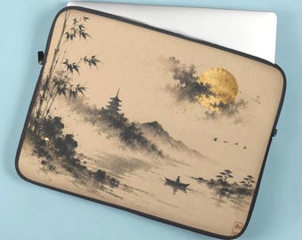 Funda japonesa para portátil MacBook Air Pro de 13 a 15 pulgadas, estuche de arte con tinta Sumi-e