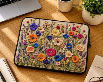 Wildflower Laptop Sleeve, 100% Neoprene Floral Print, 13/15 Inch Sizes