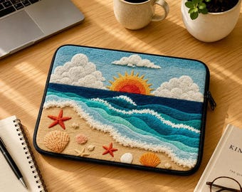 Funda para portátil con diseño playero, 100 % neopreno y estampado de olas al atardecer, de 13 a 15 pulgadas.