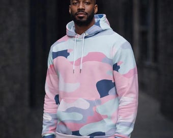 Camo Hoodie Pastel Unisex, Soft Fleece Camouflage Pullover