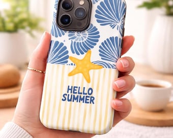La Dolce Vita summer phone case, blue coastal shell design