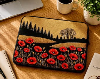 Poppy Flower Laptop Sleeve, Red Botanical Landscape, 100% Neoprene, 13 And 15 Inch