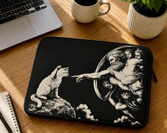 Funda para portátil con diseño de gato inspirada en la Creación de Adán, para MacBook de 13 y 15 pulgadas.