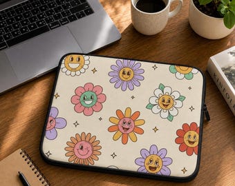 Funda para portátil con estampado floral retro y forro de piel sintética.