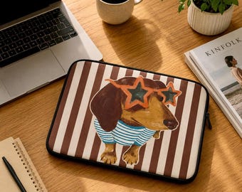 Funda para portátil con diseño de perro salchicha, elegante estuche con estampado de perro salchicha para portátiles de 13 y 15 pulgadas.