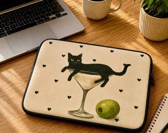 Funda para portátil Black Cat, diseño Martini para MacBooks de 13 y 15 pulgadas.