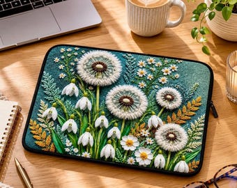 Floral Laptop Sleeve, 100% Neoprene Dandelion Wildflower Print, 13-Inch And 15-Inch Sizes