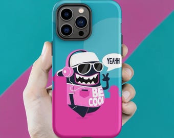 Cartoon iPhone Case, Blue Pink Monster, Tough Protective Cover