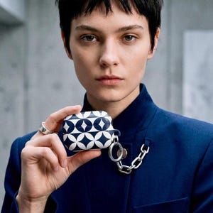 Airpods Case Cover Navy Blue Tech Geometric Pattern Protective Sleeve