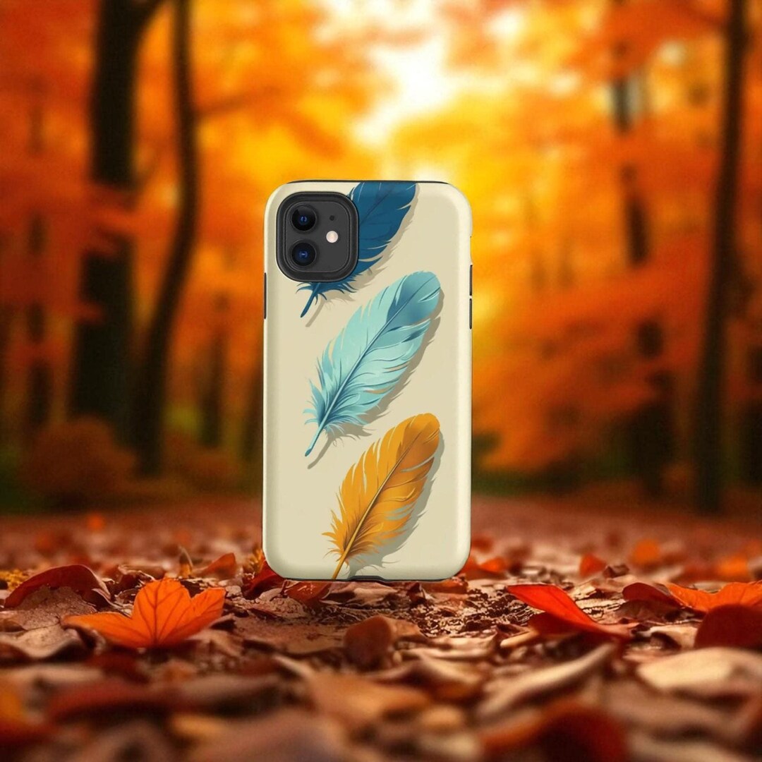 Feather iPhone Case: Minimalist Dual Layer Protective Blue Orange ...