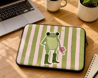 Funda para portátil con diseño de rana, estilo cottagecore original (13 y 15 pulgadas)