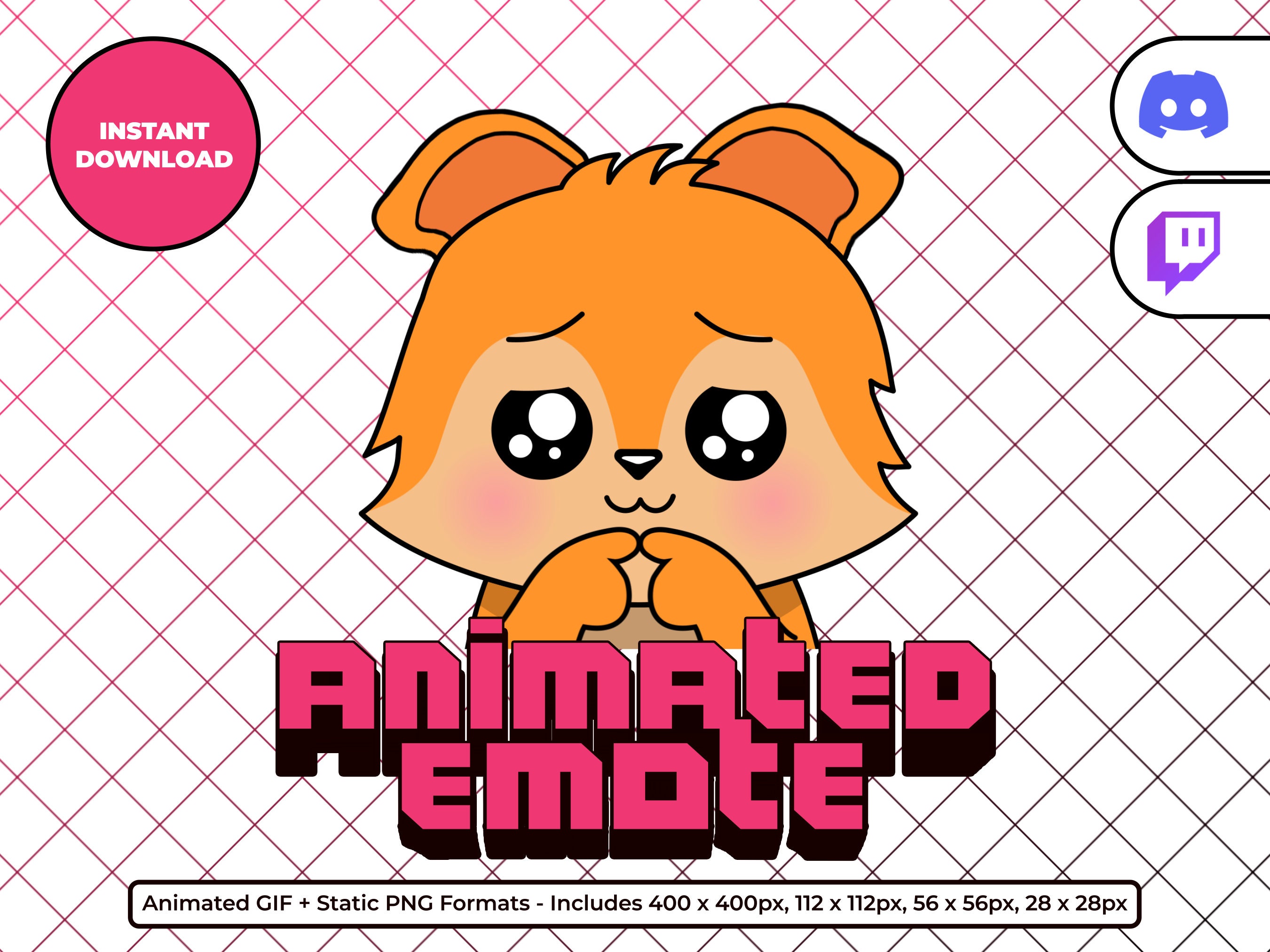 Orange Chibi Fox Animated Emote for Twitch & Discord - Kawaii Cute Shy Emote