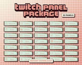 35 x Twitch Panel Package - Green & Pink Cottagecore Theme - Cherry Blossom Panels - Icons Included