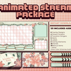 Animated Stream Package - Green & Pink Cottagecore Theme - Animated Twitch Overlays - Animated Twitch Alerts - Twitch Panels - Twitch Screen
