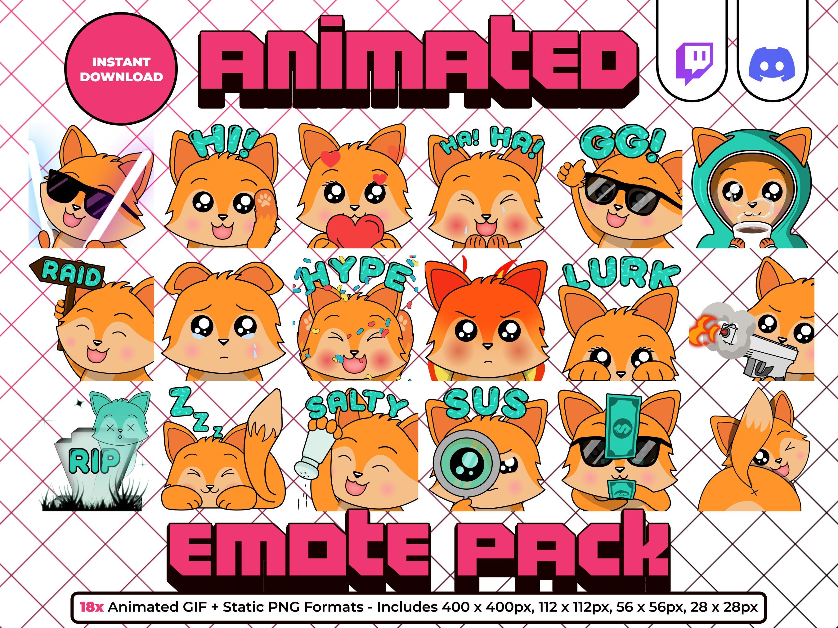 5x OKAMI Emotes for Twitch and Discord | Kawaii Wolf emoji | Cute Chibi Fox  or Dog for Streamers