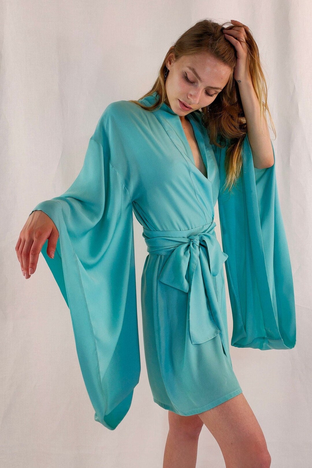 Short Kimono Robe Minty Green Kimono Japanese Kimono Women Plus Size short-kimono-robe-minty-green-kimono-japanese-kimono-women-plus-size