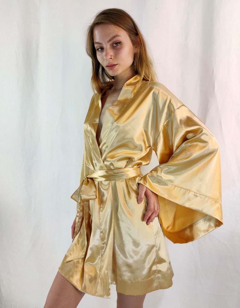 Anna-Kaci Women's Long Satin Kimono Robe with Tie Waist Belt and Wide Sleeves