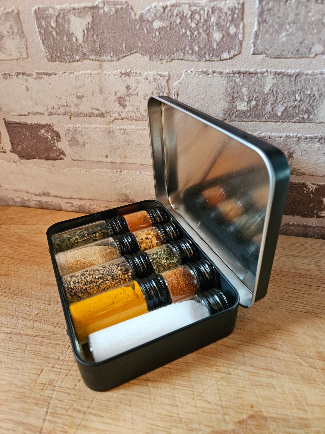 Black BUSHCRAFT SPICE SET, Travel Spices Set, Spice Storage, Campfire