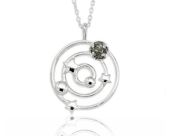 Colgante de meteorito del sistema solar en plata de ley