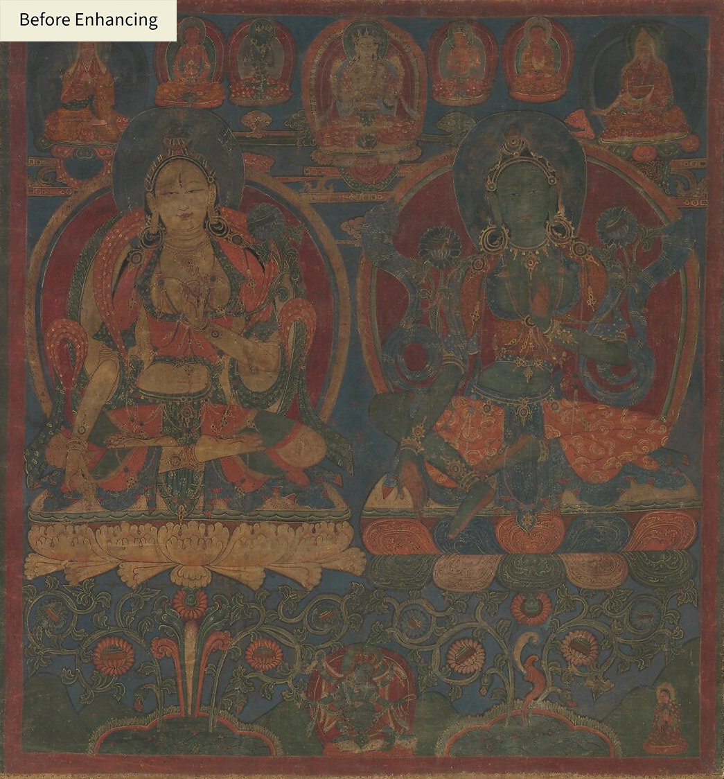 Tibetan Buddhist Tapestry // the Dual Incarnations of 'tara' Goddess of ...