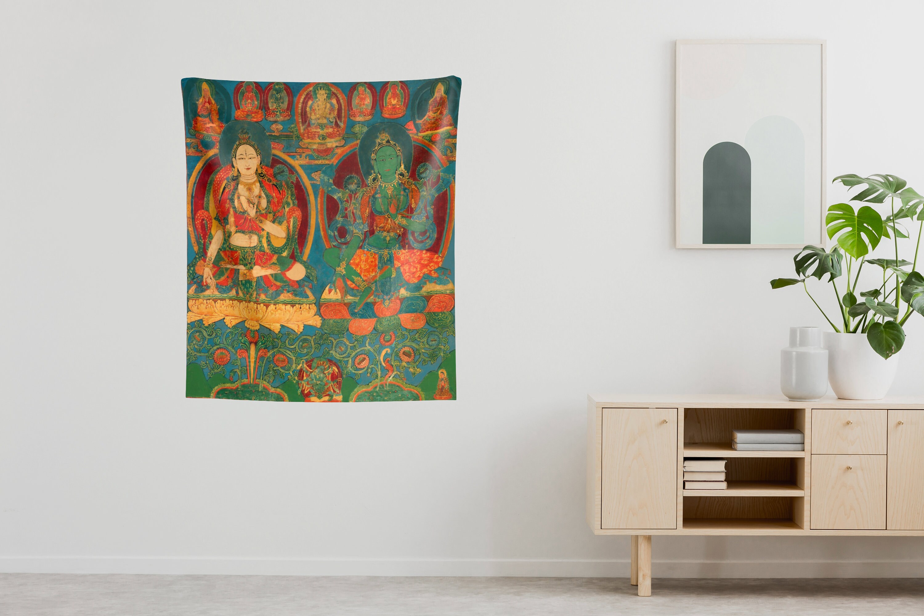 Tibetan Buddhist Tapestry // the Dual Incarnations of 'tara' Goddess of ...