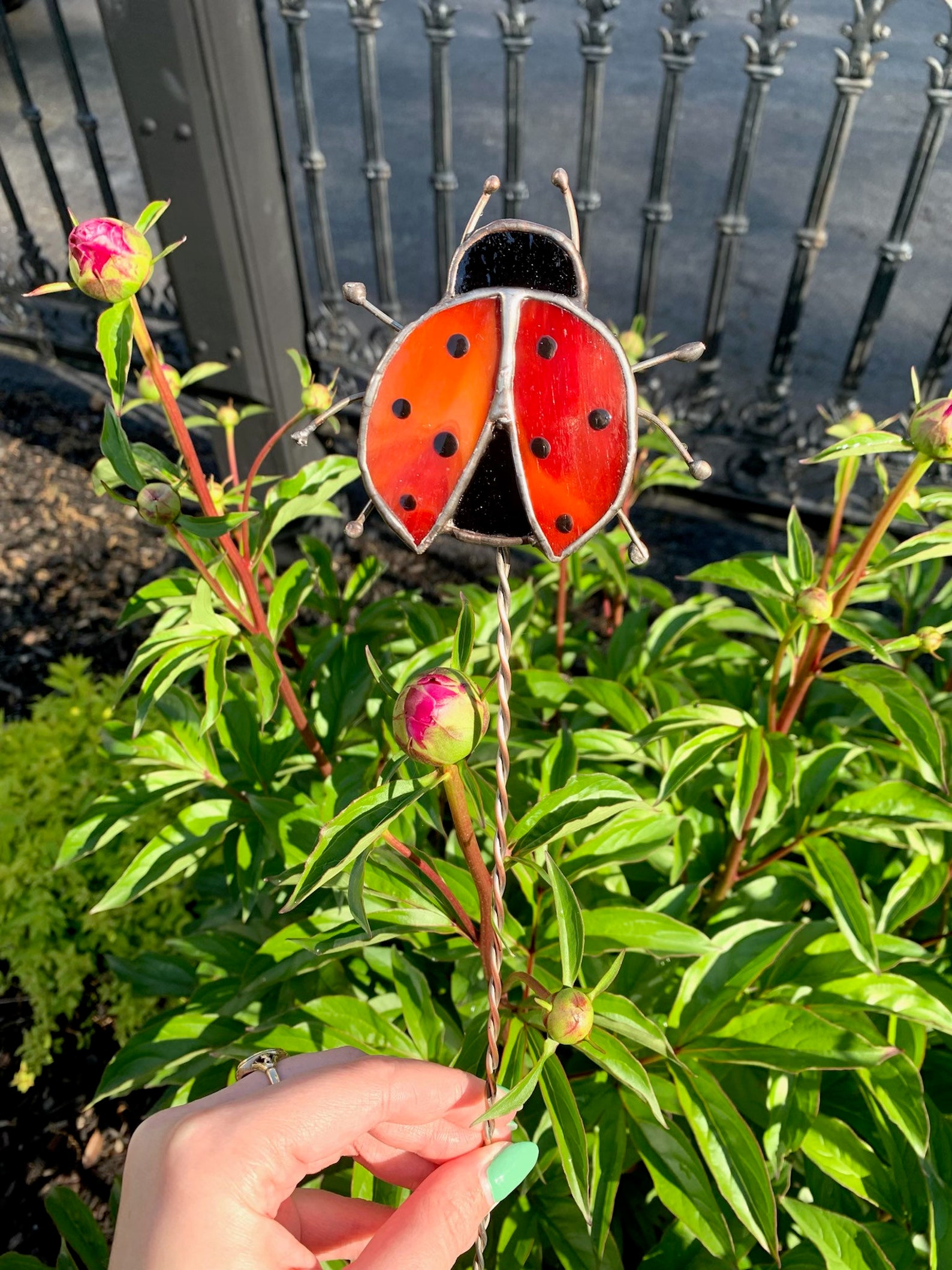 Ladybug Stained Glass Plant Stake Etsy