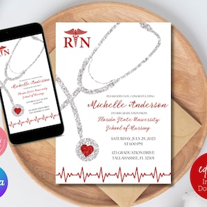 EDITABLE Nursing Graduation Invitation | Nursing School Celebration Party Invite | RN Digital Download | Announcement Evite | Canva