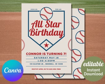 EDITABLE Baseball birthday invitation, Baseball party, All star Birthday, Sports invitation, Instant download, Boys