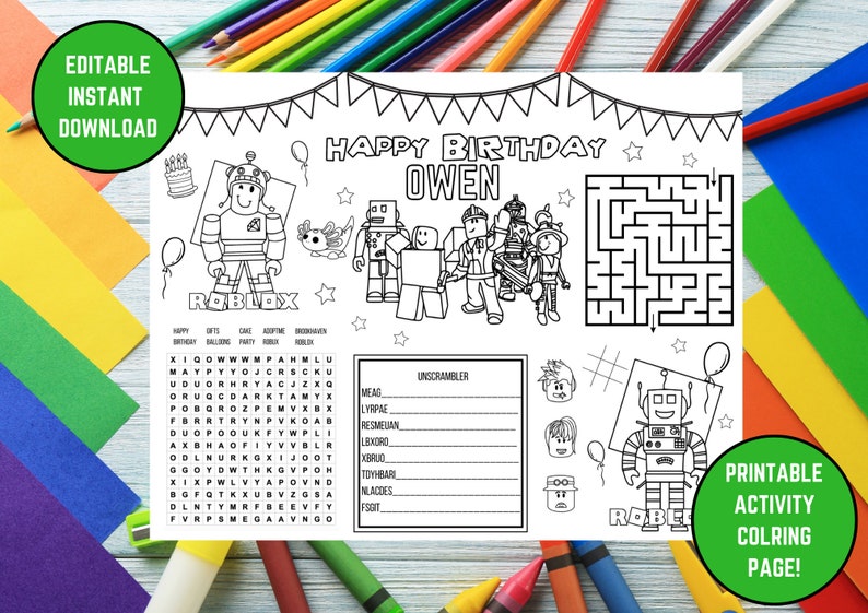 Roblox EDITABLE Placemat Activity Sheet Printable Download - Etsy