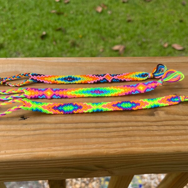 Neon Rainbow Friendship Bracelets - 3 Patterns