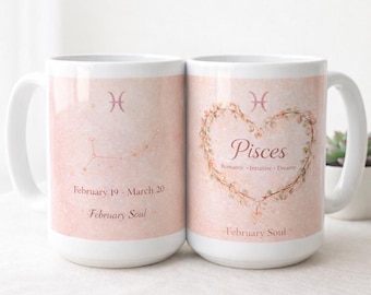 Pisces Zodiac Mug Personalized Astrology Gift February Birthday Coffee Cup 11oz 15oz