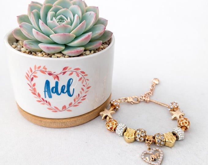 Personalized Succulent Gift Box for Her Custom Plant with Charm Bracelet