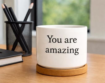 Personalized Mini Ceramic Pot Custom Quote Desk Decor Gift for Office or Home