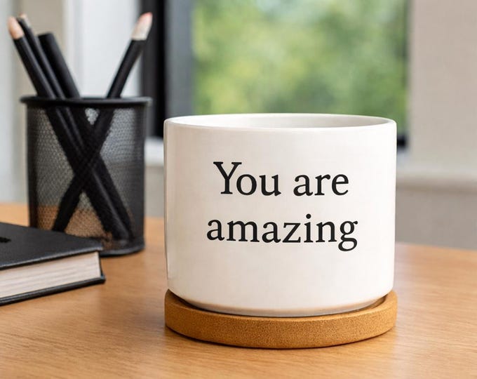 Personalized Mini Ceramic Pot Custom Quote Desk Decor Gift for Office or Home